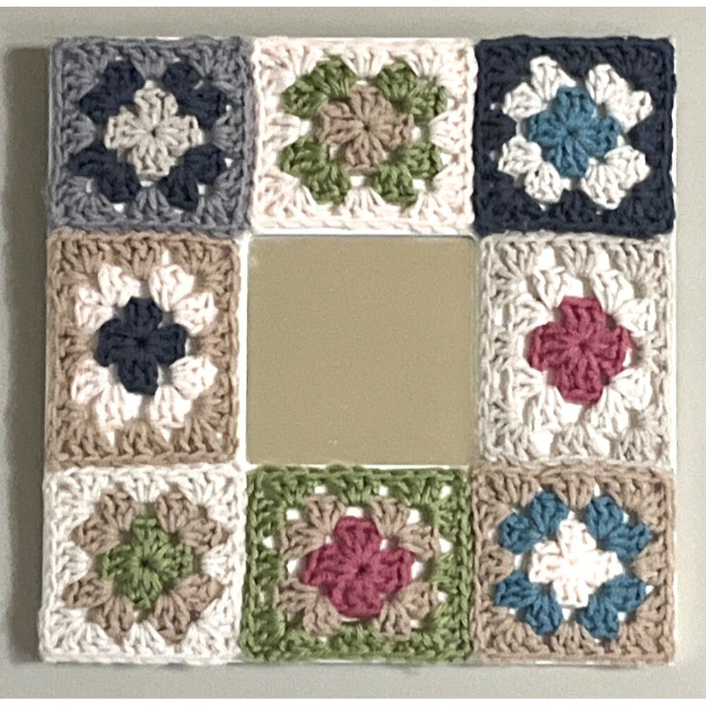 Hand Crochet Granny Square Mirror Upcycled IKEA Malma Frame Cottagecore 10'x10'